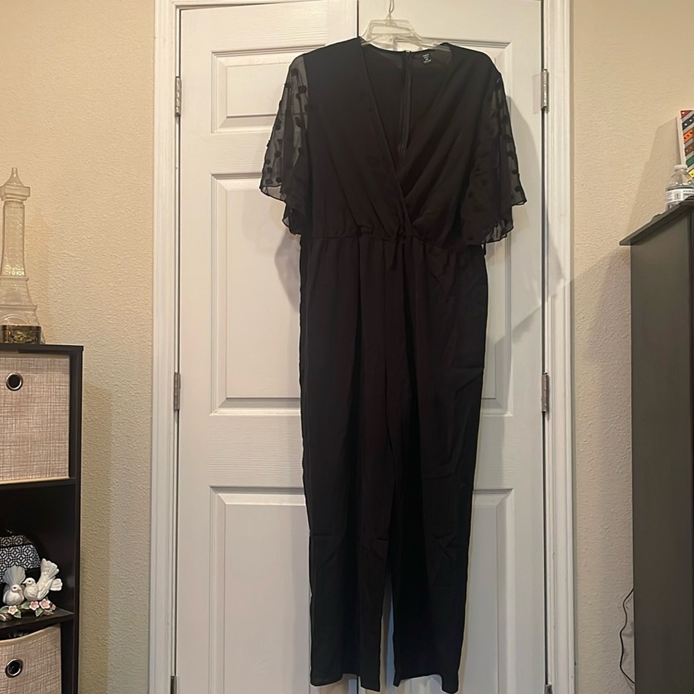 SHEIN, black, with zipper in back, with belt hoops and belt, jumpsuit